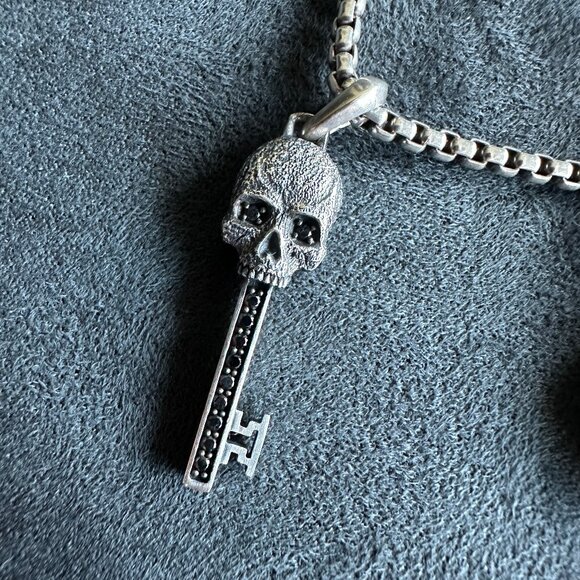 David Yurman Chevron Pendant & Skull Key Pendant w/ Pavé Black Diamonds Necklace - Picture 6 of 16